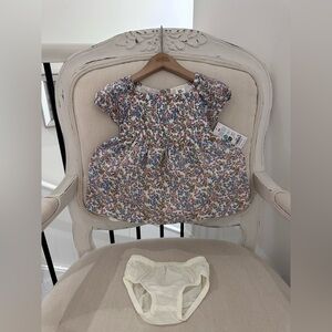 🦢 9 Mth 100% Cotton Floral Puff Sleeve Baby Dress with Bloomers Oshkosh NWT